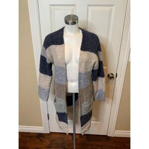 Pepin Blue & Gray Striped Alpaca Wool Blend Loose Knit Cardigan, Size XS
